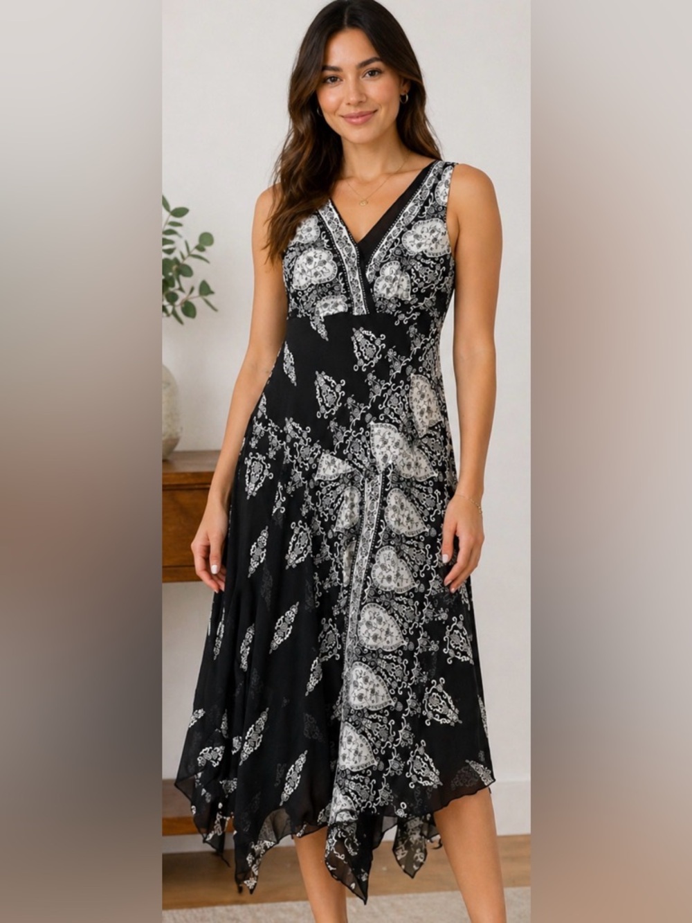 Rabbit Rabbit Rabbit Black Dress Size 6 Sleeveless Asymmetrical Hem Boho Midi